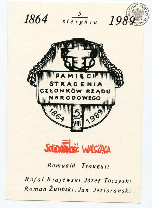 Karta pocztowa Solidarności Walczącej z symbolami Powstania Styczniowego z 1989 r. (z zasobu AIPN)