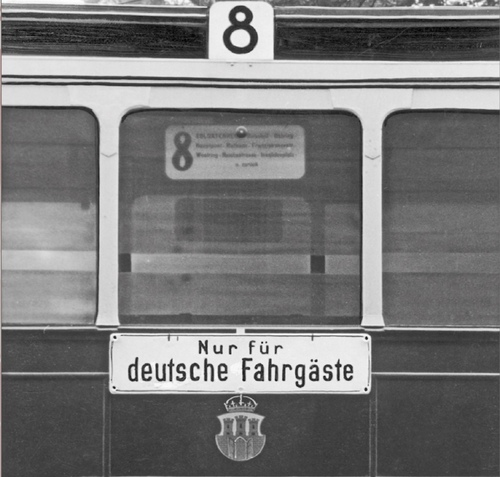 A tram with the sign "for German passengers only" in the occupied Kraków in 1941 (NAC)