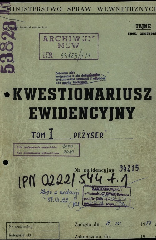 Okładka kwestionariusza ewidencyjnego