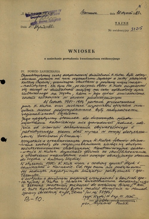 Wniosek o zaniechanie prowadzenia kwestionariusza ewidencyjnego