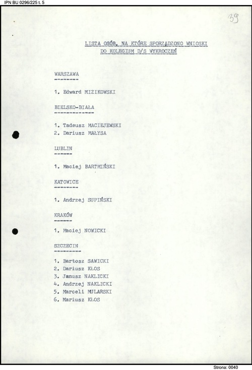 Dokument sporządzony w Departamencie III MSW w związku ze strajkami z dnia 29 kwietnia 1988 roku