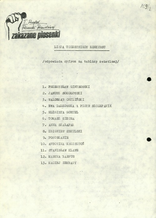 Wkładka do program I Przeglądu Piosenki Prawdziwej „Zakazane Piosenki” (dzień drugi), sierpień 1981 r. (z zasobu IPN)