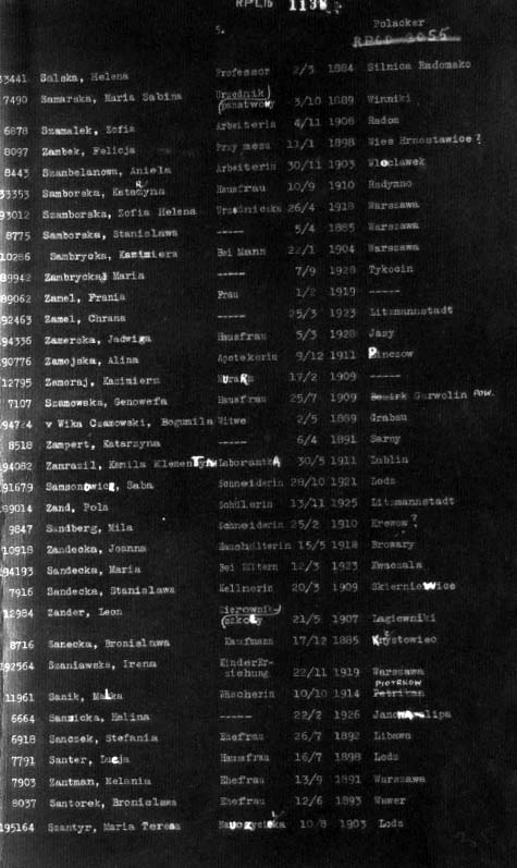 Lista Polek ewakuowanych do Szwecji dzięki interwencji Szwedzkiego Czerwonego Krzyża, pod numerem 33441 figuruje Helena Salska (źródło: baza Arolsen Archives)