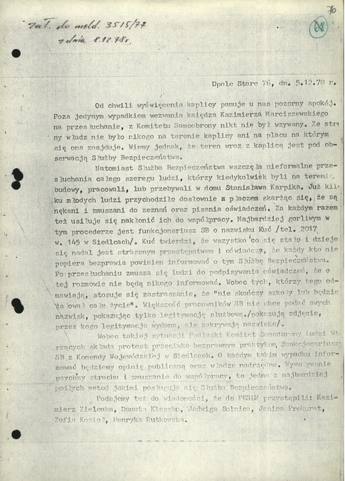 Komunikat Podlaskiego Komitetu Samoobrony Ludzi Wierzących (z zasobu AIPN)