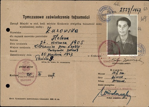 Tymczasowe zaświadczenie tożsamości wydane Helenie Żurowskiej, 1947 r. (z zasobu AIPN)