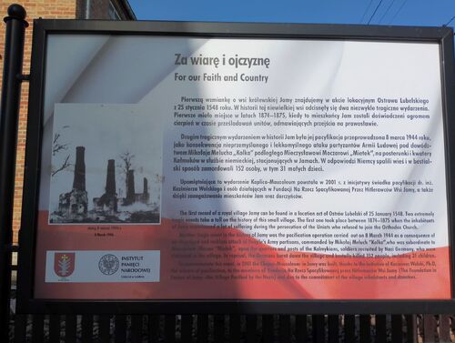 Tablica informująca o pacyfikacji wsi Jamy z 8 marca 1944 r.