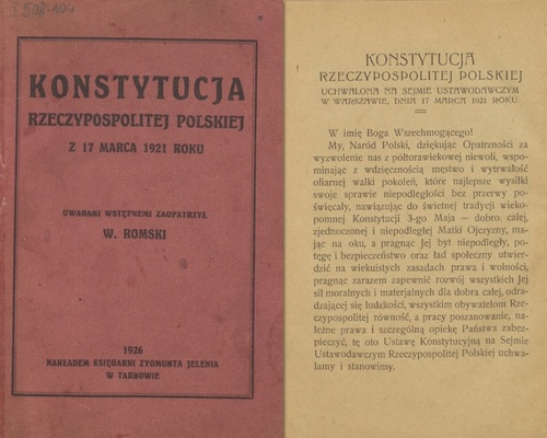 <i>Konstytucja Rzeczypospolitej Polskiej z 17 marca 1921 roku</i> (Z zasobu Biblioteki Narodowej)