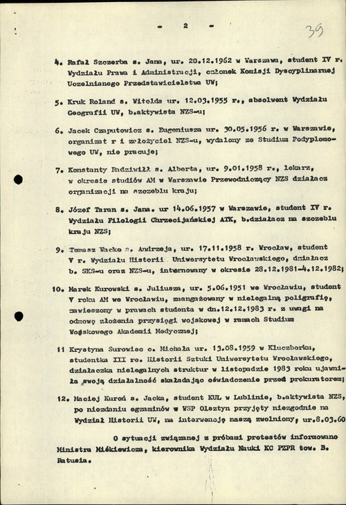 Informacja Departamentu III MSW dotycząca głodówki w Podkowie Leśnej, 19 marca 1985 roku