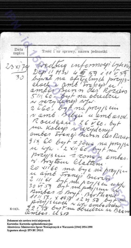 Karta z kartoteki ogólnoinformacyjnej dot. Tadeusza Kotarbińskiego (z zasobu IPN)