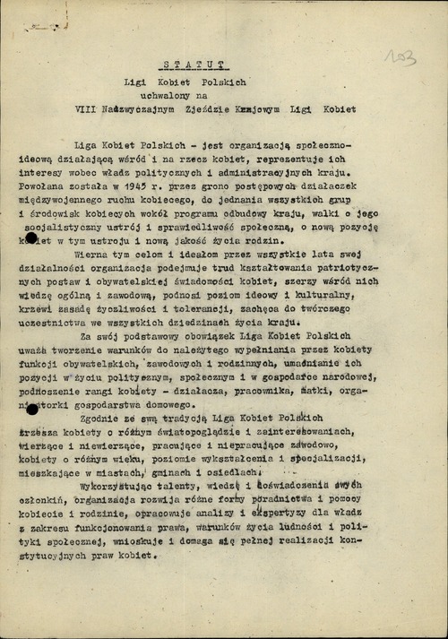 Statut Ligi Kobiet Polskich z 1982 r. (z zasobu IPN)