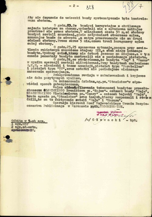 Raport o likwidacji doraźnej dotyczący śmierci Mieczysława Dziemieszkiewicza Bronisława Gniazdowskiego, złożony przez kapitana Eugeniusza Głowackiego