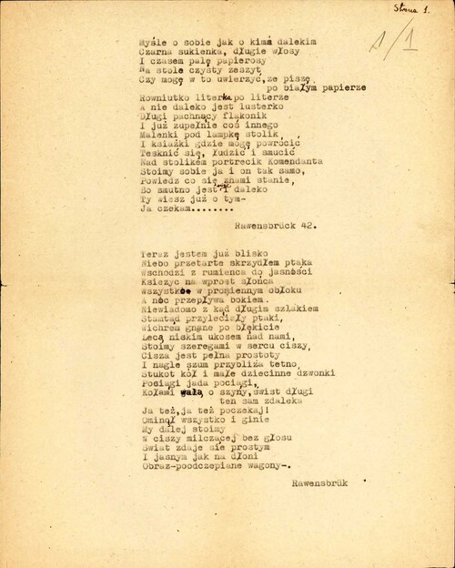 Wiersze Grażyny Chrostowskiej napisane w KL Ravensbrück, pochodzące z przechowywanego w zasobie AIPN Zbioru „Ob” (akt obozowych i więziennych), zawierającego fragmenty akt niemieckich, wytworzonych przez kancelarie obozów i więzień lub urzędy związane z ich działalnością (z zasobu AIPN)