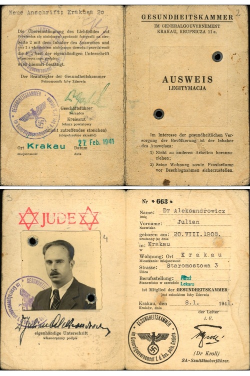 Ausweis Juliana Aleksandrowicza z okresu pobytu w getcie w Krakowie. Dok. ze zbiorów IPN