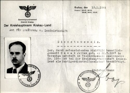 Jeden z fałszywych dokumentów Juliana Aleksandrowicza (1944). Dok. ze zbiorów IPN