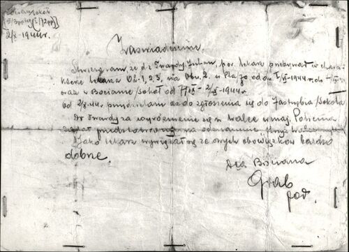 Zaświadczenie z okresu służby w 72 pp AK i 3 pp Leg. AK (1944). Dok. ze zbiorów IPN