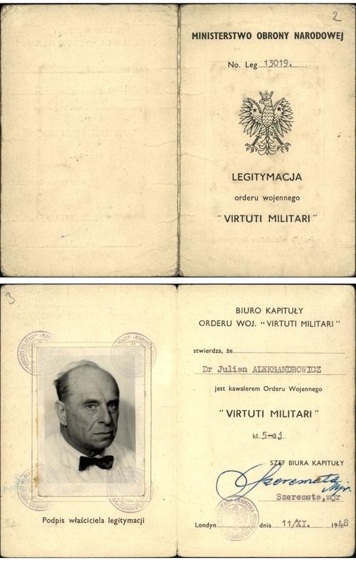 Legitymacja Virtuti Militari V klasy (Londyn, lata 60. XX wieku). Dok. ze zbiorów IPN
