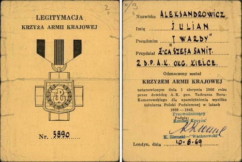 Legitymacja Krzyża AK (Londyn, 1969). Dok. ze zbiorów IPN
