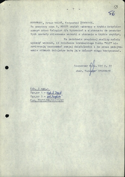 Analiza Sprawy Operacyjnego Rozpracowania kryptonim Pacyfiści prowadzonej wobec działaczy Ruchu Wolność i Pokój. Kraków, 9 marca 1987 roku