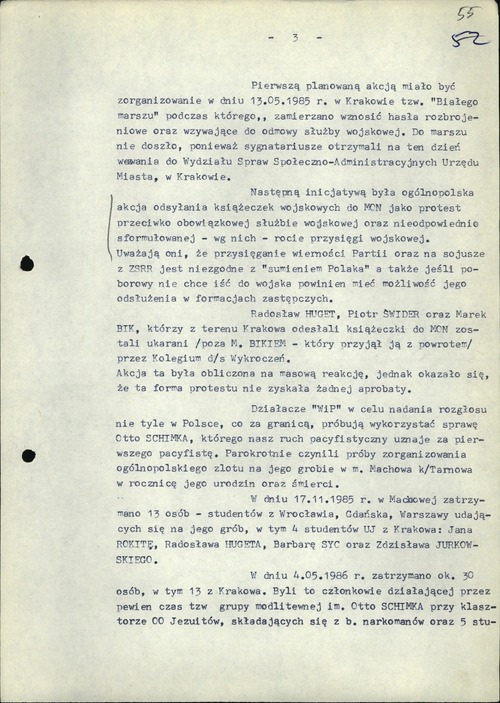 Analiza Sprawy Operacyjnego Rozpracowania kryptonim Pacyfiści prowadzonej wobec działaczy Ruchu Wolność i Pokój. Kraków, 9 marca 1987 roku
