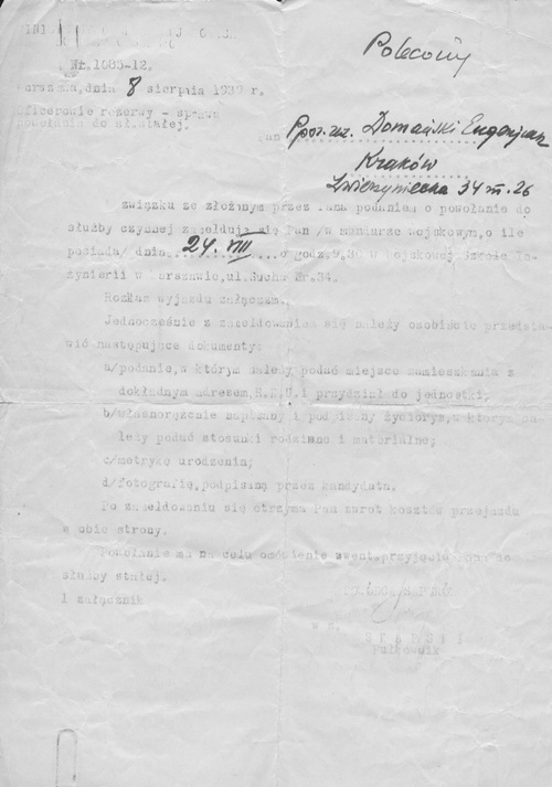 Polecenie stawienia się w WSzI w Warszawie