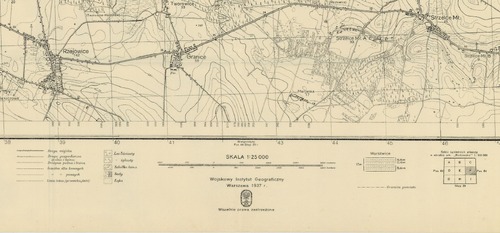 Fragment mapy topograficznej okolic wsi Rzejowice, zdobytej podczas akcji zbrojnej Batalionów Chłopskich i Armii Krajowej na okupacyjne starostwo w Radomsku