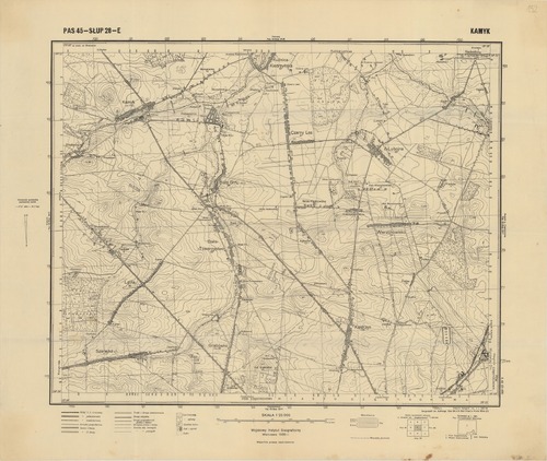 Mapa topograficzna okolic wsi Kamyk, zdobyta podczas akcji zbrojnej Batalionów Chłopskich i Armii Krajowej na okupacyjne starostwo w Radomsku