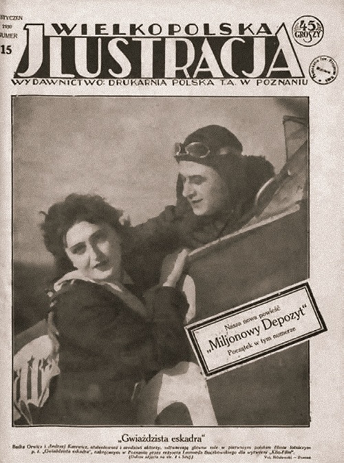 Fotos z filmu <i>Gwiaździsta eskadra</i> na stronie tytułowej tygodnika „Wielkopolska Ilustracja” z 12 stycznia 1930 r. Fot. Wielkopolska Biblioteka Cyfrowa