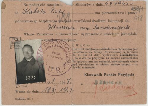 Zaświadczenie Piotra Kabaty wydane po powrocie ze Związku Sowieckiego (fot. z zasobu IPN)