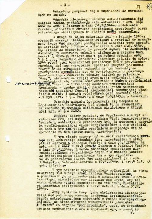 Odpis wyroku Wojskowego Sądu Rejonowego w Warszawie, wydanego w sprawie Stanisława Wiśniewskiego 26 V 1952 r. (z zasobu IPN)
