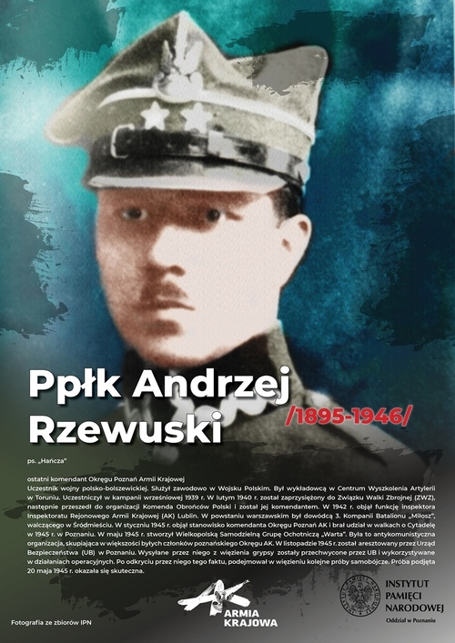 Podpułkownik Andrzej Rzewuski na plakacie z serii prezentującej sylwetki członków Armii Krajowej z Wielkopolski
