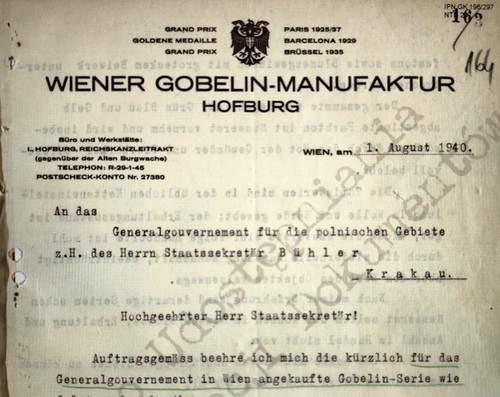 Fragment korespondencji Wiedeńskiej Manufaktury Gobelinów (z zasobu AIPN)