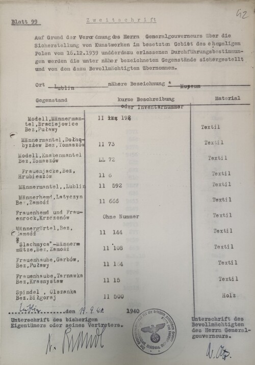 Przykładowy protokół „zajęcia” dóbr kultury (z zasobu AIPN)