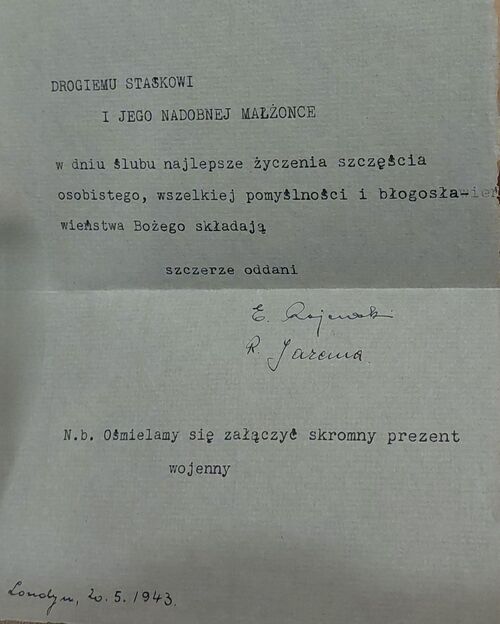 Życzenia dla młodej pary od przyjaciół z 309 Dywizjonu