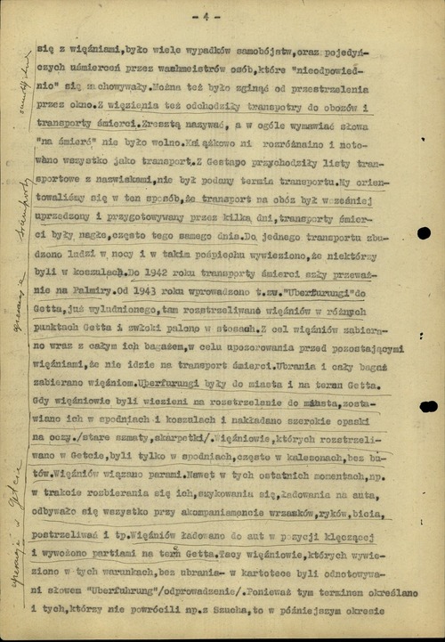 Strona czwarta odpisu protokołu przesłuchania świadka Leona Wanata – byłego więźnia Pawiaka – z 3 czerwca 1946 r., kiedy to zeznawał przed członkiem Okręgowej Komisji Badania Zbrodni Niemieckich w Łodzi, sędzią Sabiną Krzyżanowską (z zasobu AIPN)