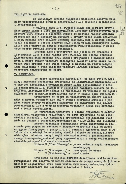 Fragment pisemnych zeznań byłego więźnia Pawiaka Zbigniewa Tomaszewskiego, który 28 listopada 1947 r. przesłuchiwany był przez członka Głównej Komisji Badania Zbrodni Niemieckich, sędzię Janinę Skoczyńską ( z zasobu AIPN)