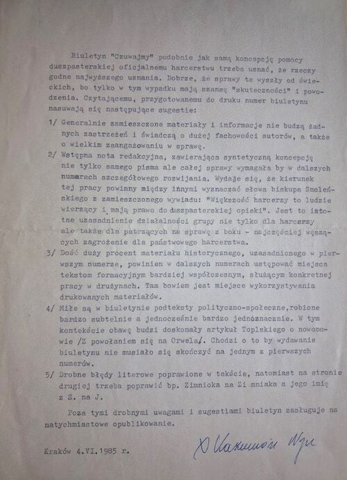 Opinia sporządzona przez ks. Nycza