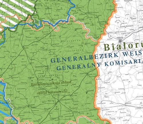 Fragment mapy ściennej „Polska 1939-1945 – podziały administracyjne” (wyd. IPN, 2013)
