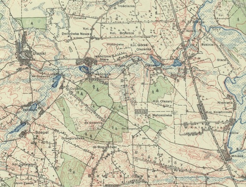 Okolica Grzegorzówki, Ulaników i Iwańczyc we fragmencie mapy WIG z 1926 r. (ze zbiorów Biblioteki Narodowej)