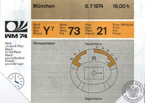 An original ticket for the third-place play-off between Poland and Brazil