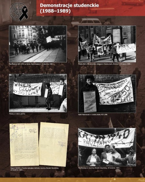 Plansza z wystawy IPN „Studencka Solidarność. Niezależne Zrzeszenie Studentów Uniwersytetu Mikołaja Kopernika w Toruniu (1980–1989)” (scenariusz i realizacja ekspozycji: Izabela Mazanowska, Przemysław Wójtowicz)