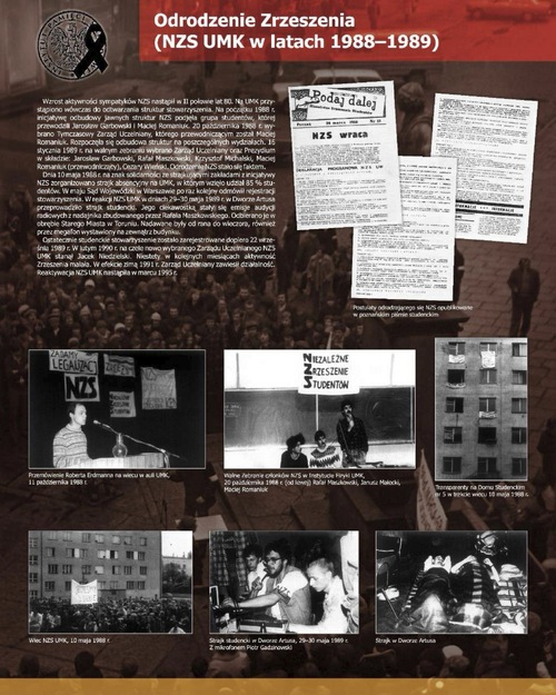 Plansza z wystawy IPN „<i>Studencka Solidarność</i>. Niezależne Zrzeszenie Studentów Uniwersytetu Mikołaja Kopernika w Toruniu (1980–1989)” (scenariusz i realizacja ekspozycji: Izabela Mazanowska, Przemysław Wójtowicz)
