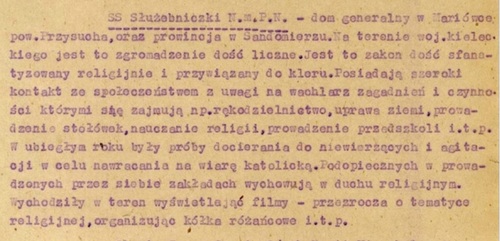 Fragment sprawozdania dotyczącego działalności zakonów żeńskich habitowych i bezhabitowych z terenu województwa kieleckiego, 19 II 1959. Sprawa obiektowa „Siostry” (z zasobu AIPN)