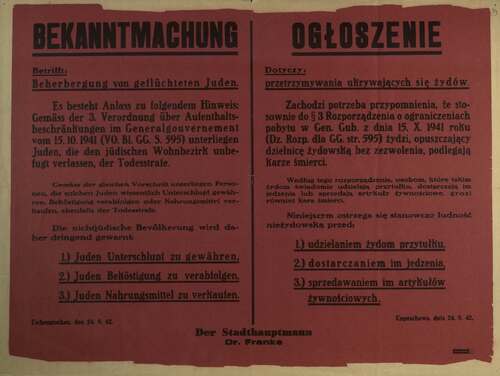 „Zachodzi potrzeba przypomnienia…”. Za podzielenie się jedzeniem z ukrywającymi się przed Niemcami Żydami Polakom ze strony Niemców również groziła śmierć. Okupowana przez Niemców Częstochowa, 24 IX 1942 r. (z zasobu IPN)