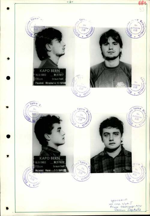 Zdjęcia sygnalityczne Mirosława Plewińskiego i Marka Michalskiego, sprawców ataku na polską ambasadę w Bernie 6 września 1982 r. (z zasobu AIPN)