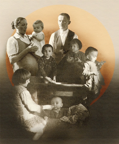 Rodzina Ulmow. Montaż graficzny na podstawie fotografii ze zbiorów Mateusza Szpytmy