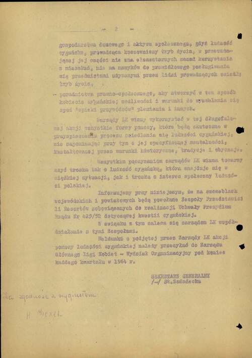 Pismo Zarządu Głównego Ligi Kobiet dotyczące udzielenia pomocy w asymilacji ludności romskiej. Warszawa, 17 marca 1964 r. (z zasobu IPN)
