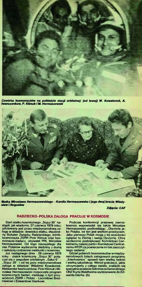 Artykuł „Radziecko-polska załoga pracuje w kosmosie”, „Stolica” Nr 28 (1594) z 9 lipca 1978 r.