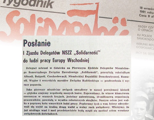 Posłanie I Zjazdu Delegatów NSZZ „Solidarność” do ludzi pracy Europy Wschodniej, publikacja w „Tygodniku Solidarność” (fot. domena publiczna)
