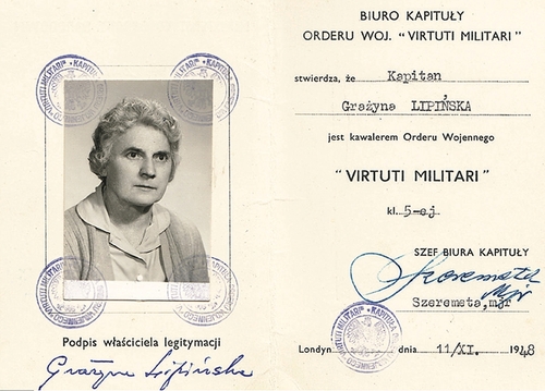 Legitymacja Orderu Virtuti Militari nadanego Grażynie Lipińskiej przez Rząd RP na Uchodźstwie (fot. archiwum rodziny Grażyny Lipińskiej)