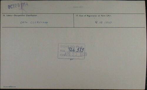 Druga strona dokumentu statystycznego ks. Mieczysława Golniewicza z 1948 r. (ze zbiorów Archiwum Arolsen)